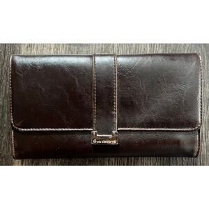 Vintage Liz Claiborne Brown Tri-Fold Leather Wallet w/Calculator